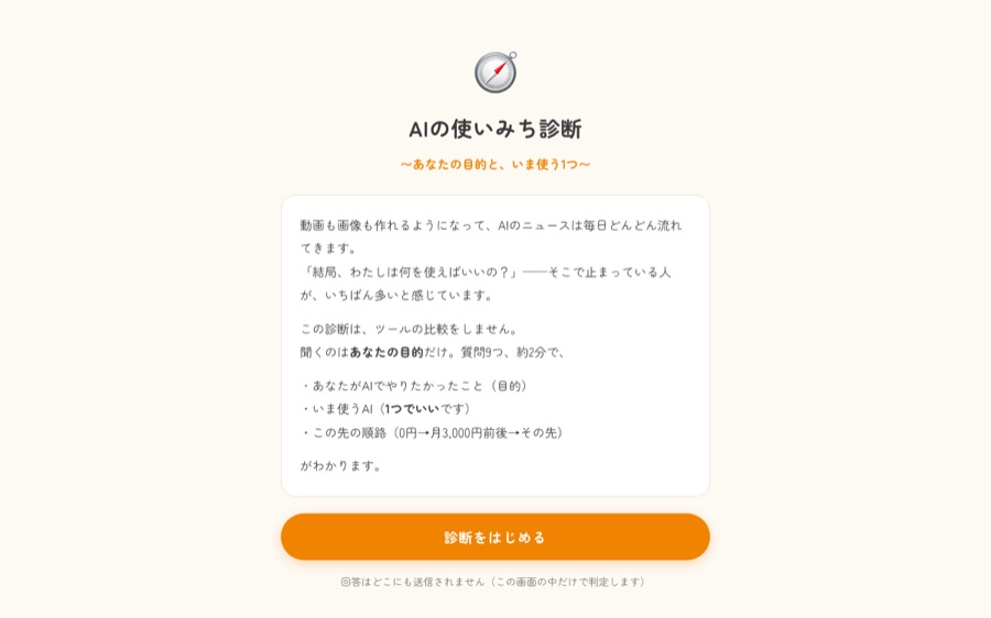 AIの使いみち診断の最初の画面